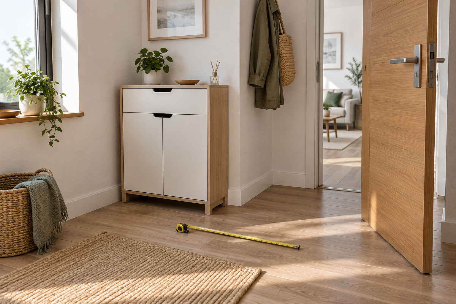 Mueble de almacenaje compacto con espacio libre para abrir y circular