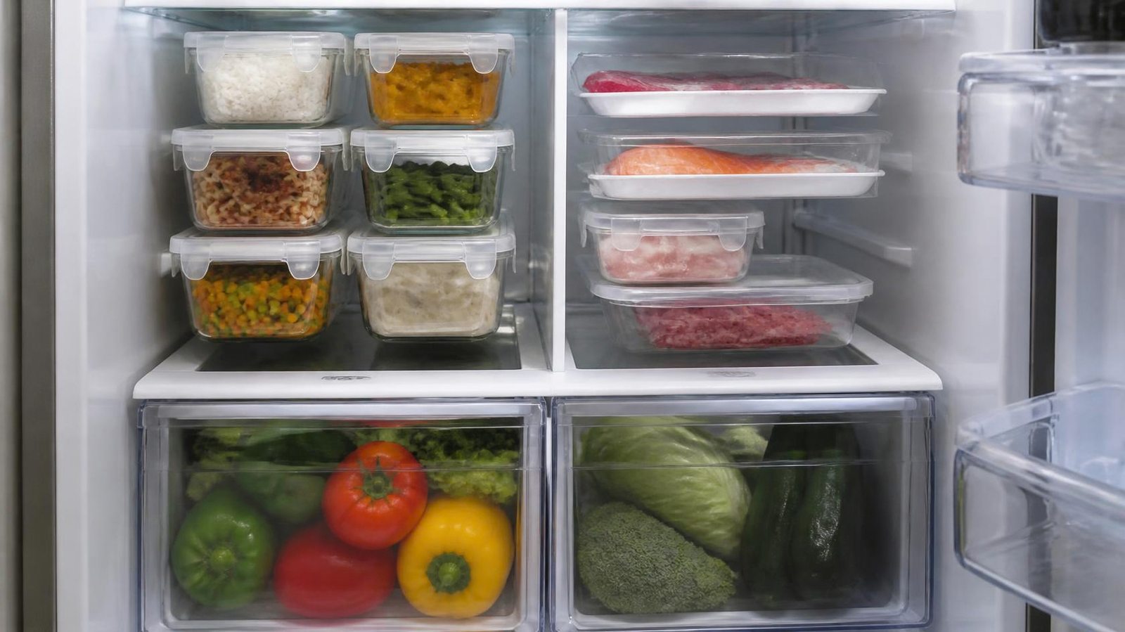 separación entre alimentos cocinados y crudos correctamente contenidos
