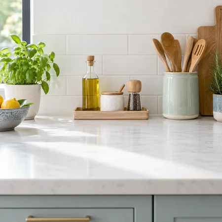Encimera de cocina organizada
